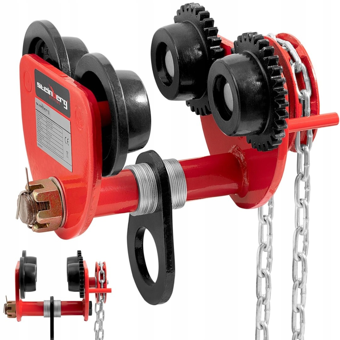 WÓZEK SUWNICOWY BELKOWY RĘCZNY PODWIESZANY Z ŁAŃCUCHEM 60-110 MM 2000 KG