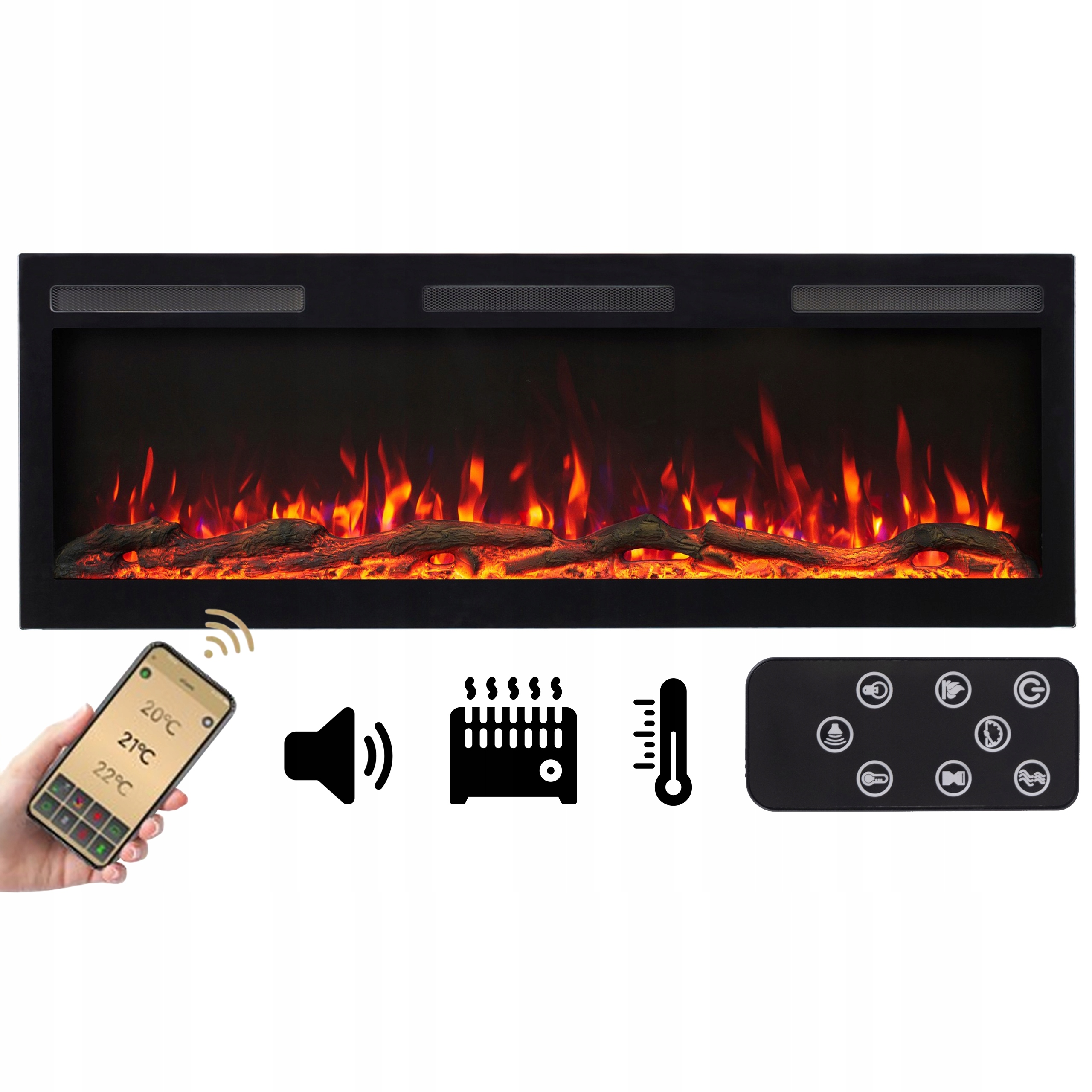 Kominek Eletryczny Led 1500 W Majestic Pro 107 Aflamo Do Zabudowy Szklany