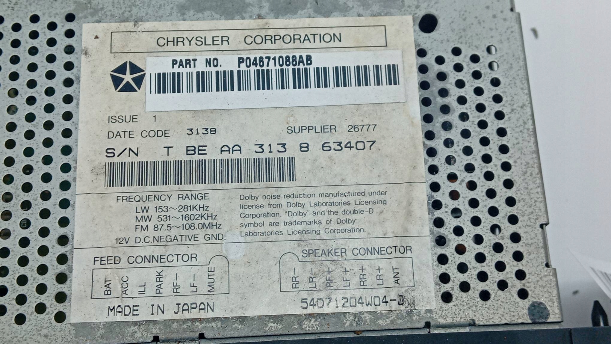 RADIO Radio P04671088AB CHRYSLER SEBRING e