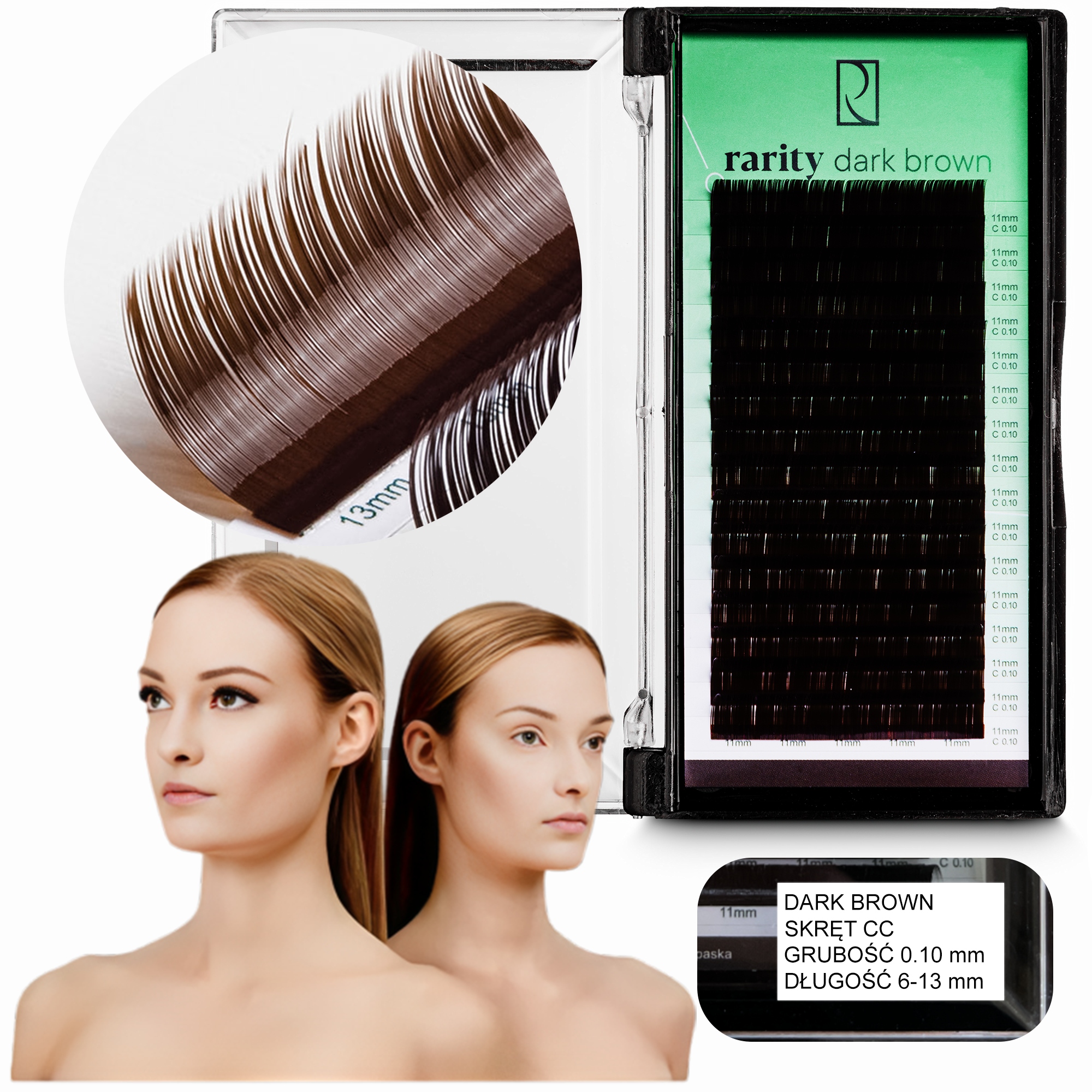 Umělé Řasy Rarity Dark Brown Lashes CC kroucení 0,10 mm MIX 6-13 mm