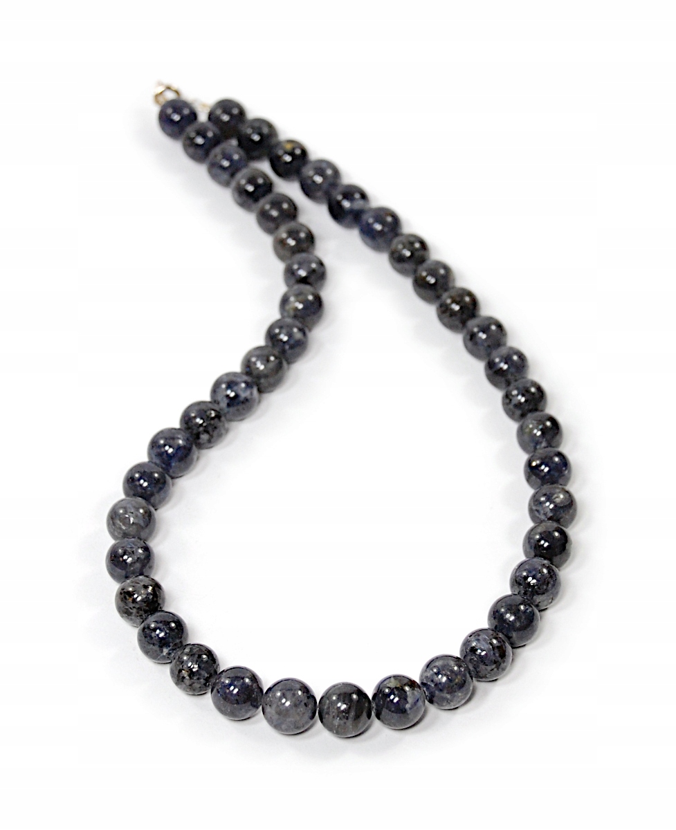 Přírodní náhrdelník Iolith Kordieryt tmavě modré hladké kuličky 10 mm stříbro