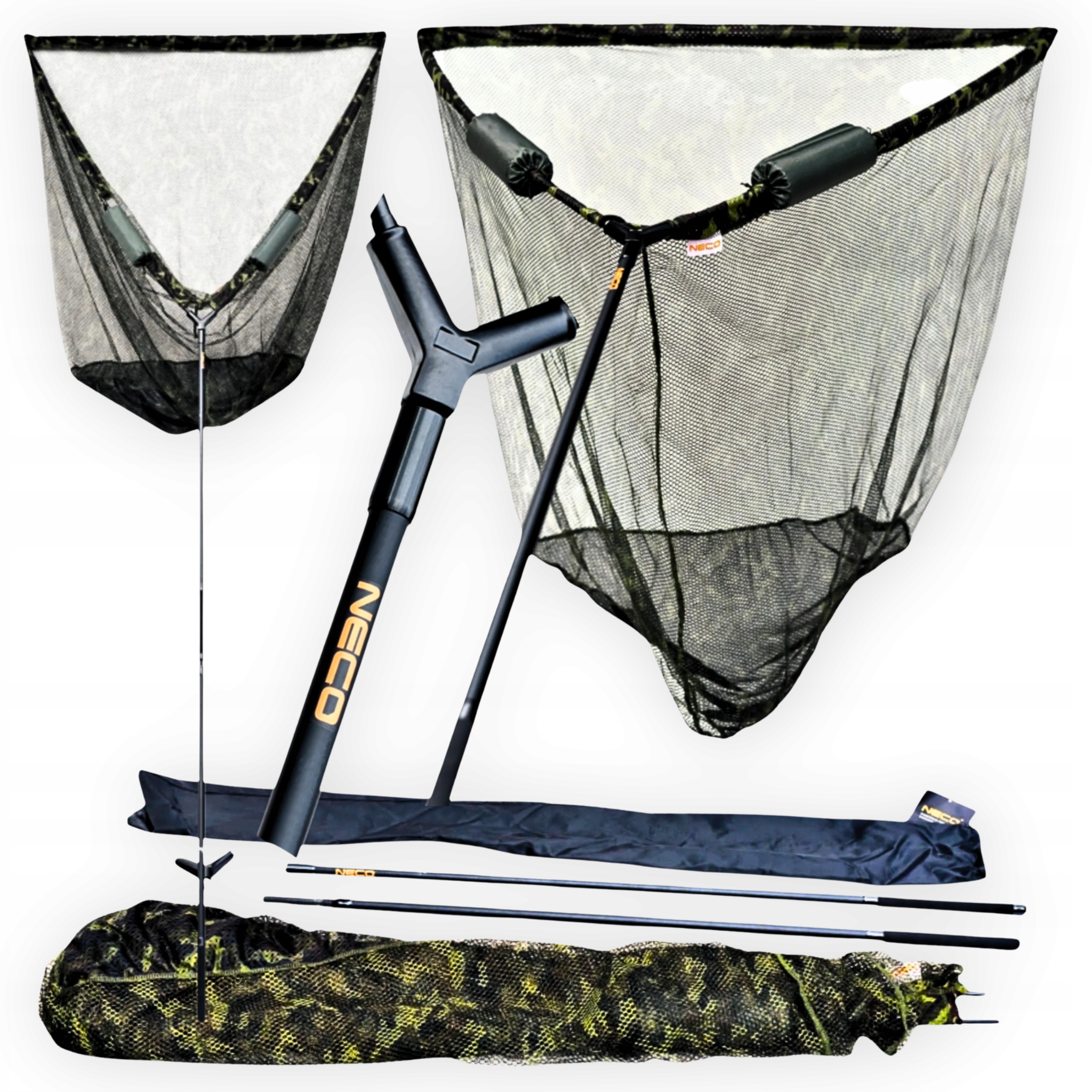 Podbierak Karpiowy Wędkarski Neco 100x100 Camo z Pływakami – Duży i Mocny