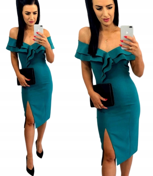 Šaty S Odhalenými Rameny MIDI Zeleň S