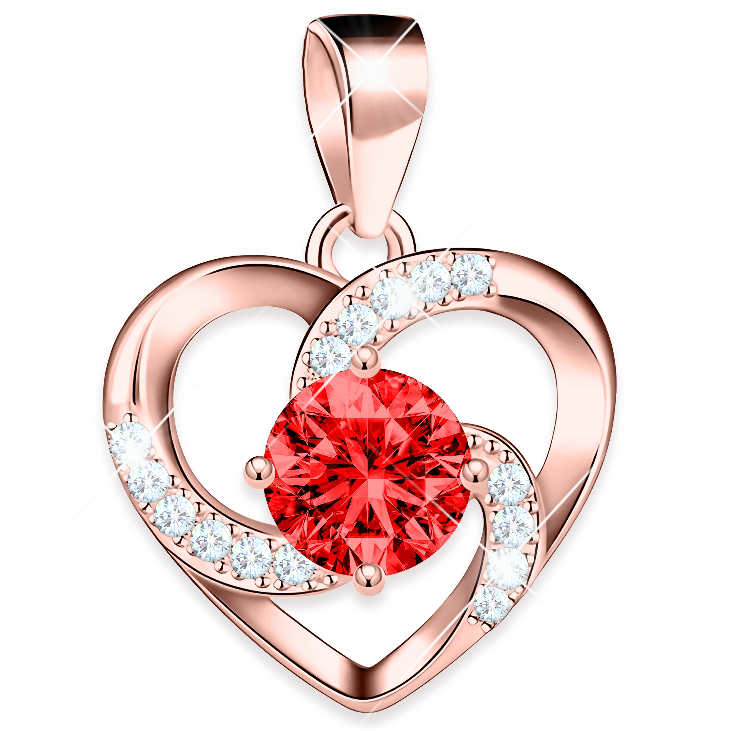 Pozlacený přívěsek 925 Srdce Spirála s červeným očkem Červená Zirkon