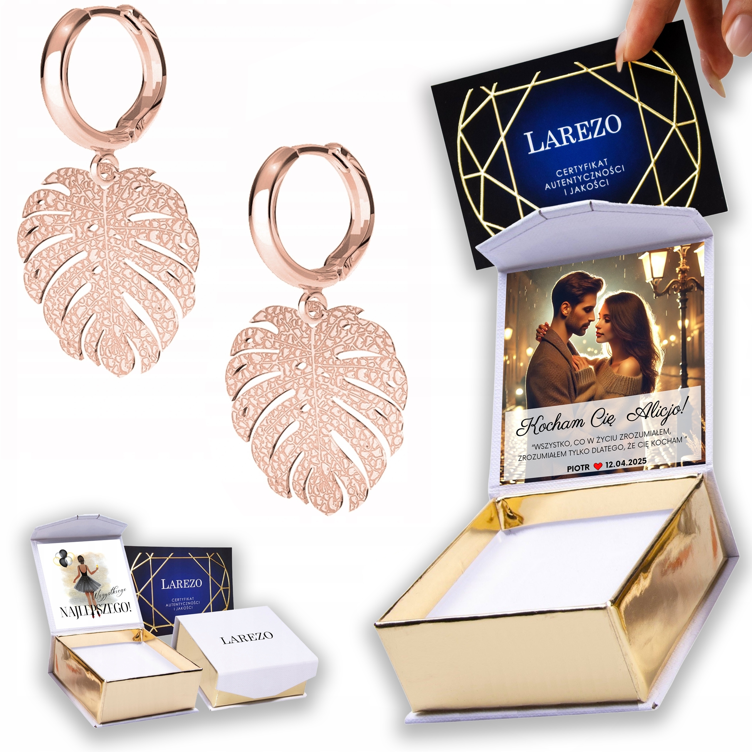 Náušnice Pozlacené 925 Listy Příroda Plech s Listy Rostlina Potisk