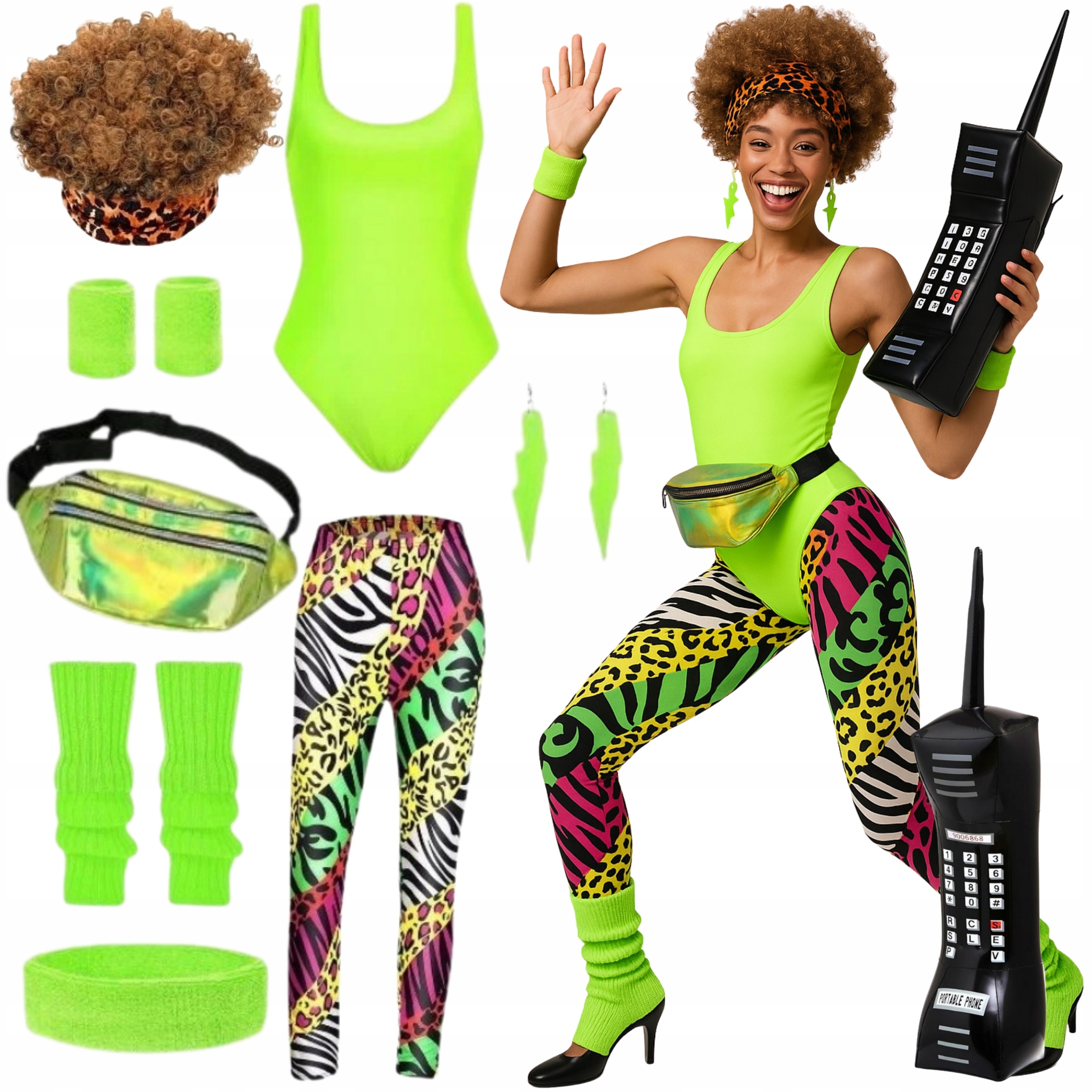 Kostým Převlek Disco Neon Léta 80 90 Set Retro Body Legíny 10V1 S M