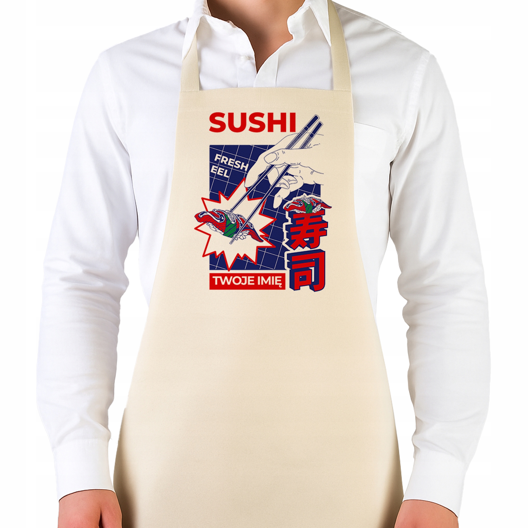 Kuchyňská zástěra Béžová Profesionální jako Dárek Fresh Eel Japonské vzory