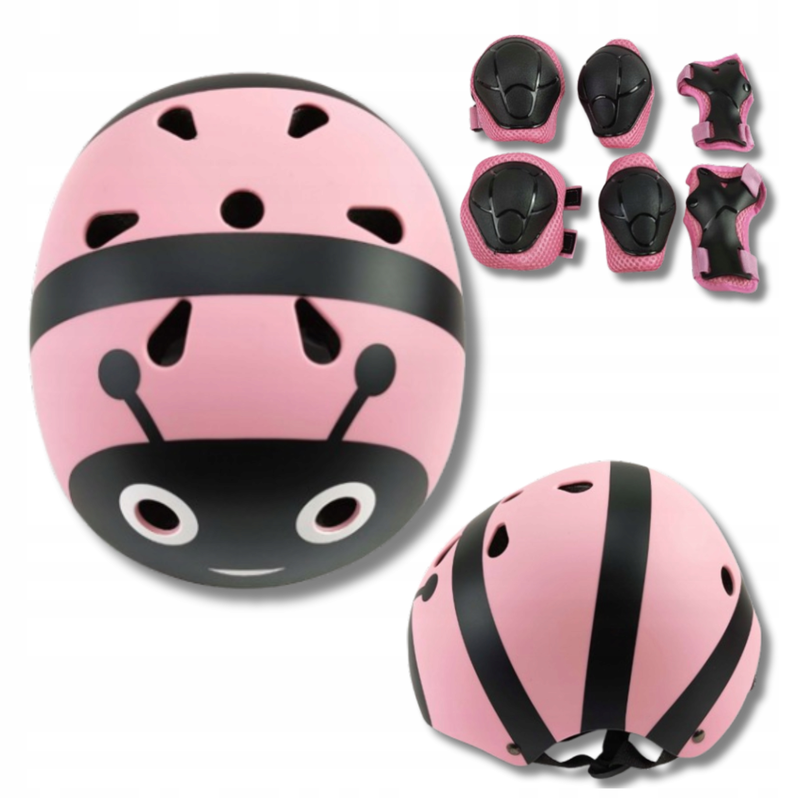 Kask Rowerowy Dla Dzieci S(51-54Cm) Regulowany Ochraniacze Biedronka Rozowy