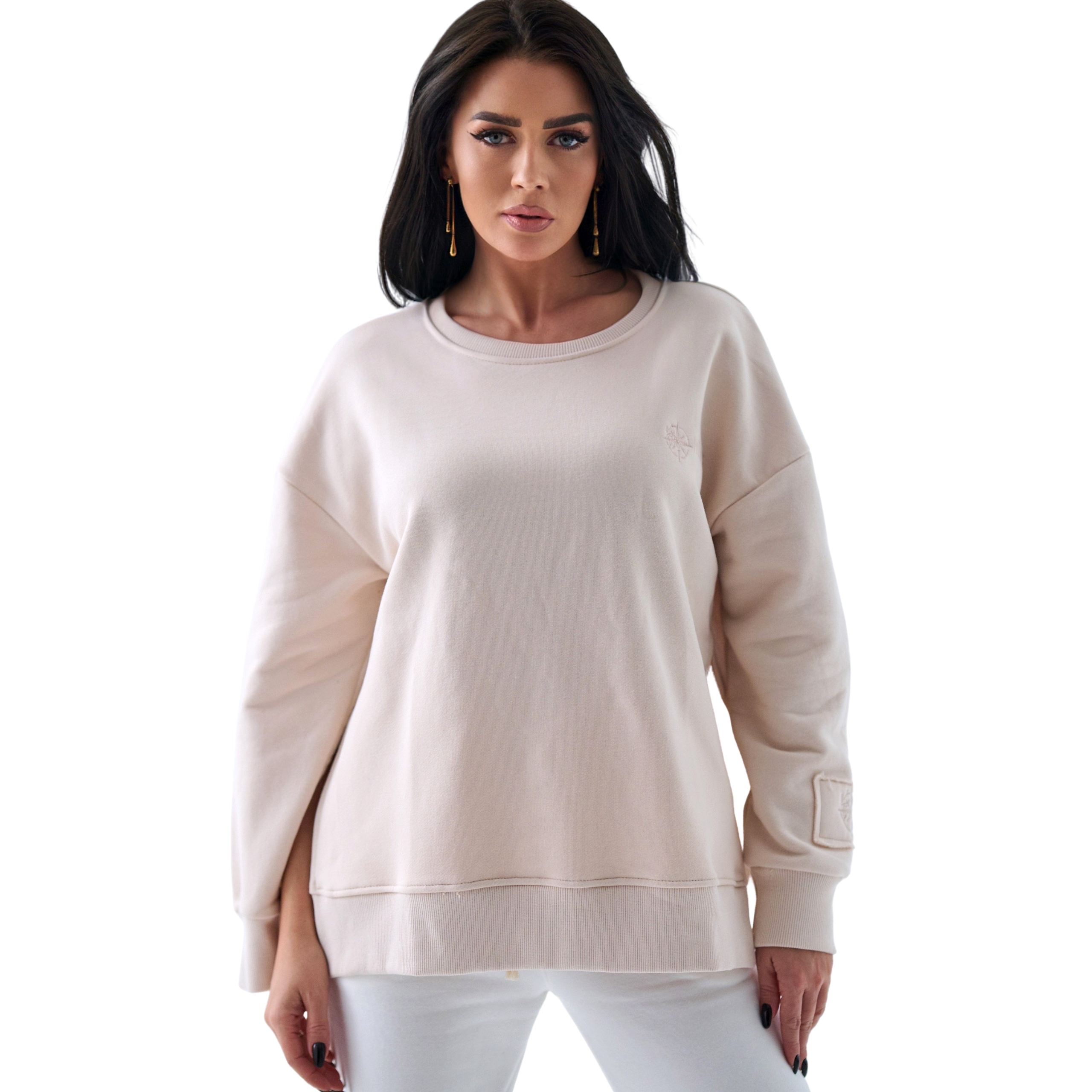 Výjimečná tepláková mikina s rozparky Premium Béžová M/L