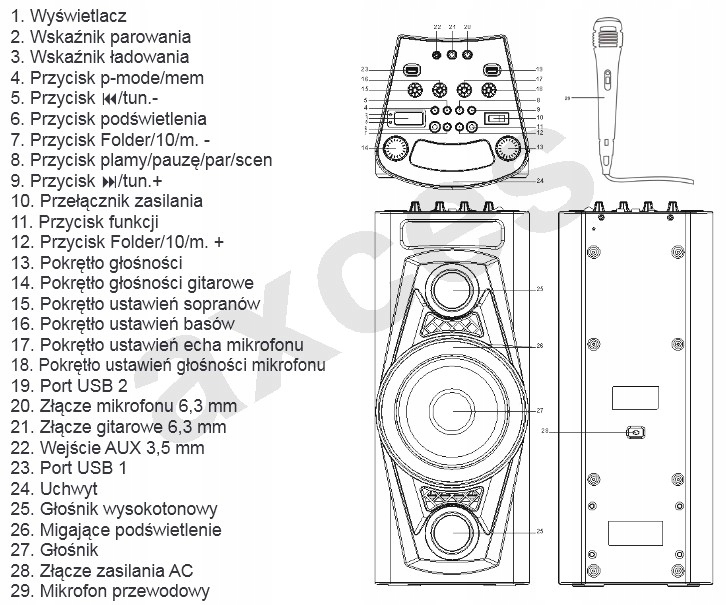 Głośnik Bluetooth Mikrofon Karaoke USB AUX GoGEN Model BPS626