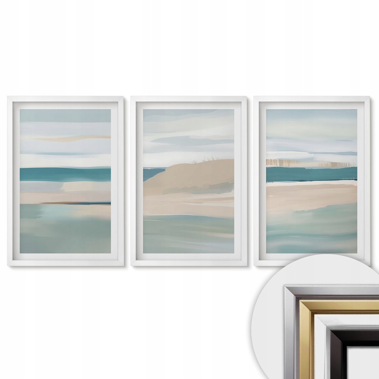Triptych Sada 40x60 obrazů na zeď Abstraktní modré krajiny