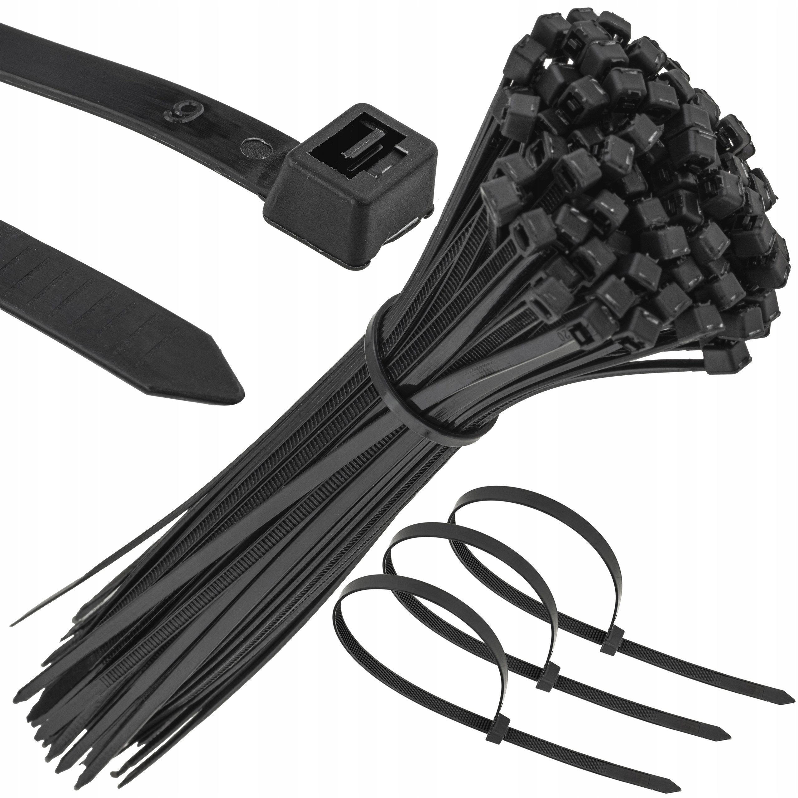 Mocne Opaski Zaciskowe Kablowe Trytki Trytytki Czarne Taśma 2.5X150 100 Szt