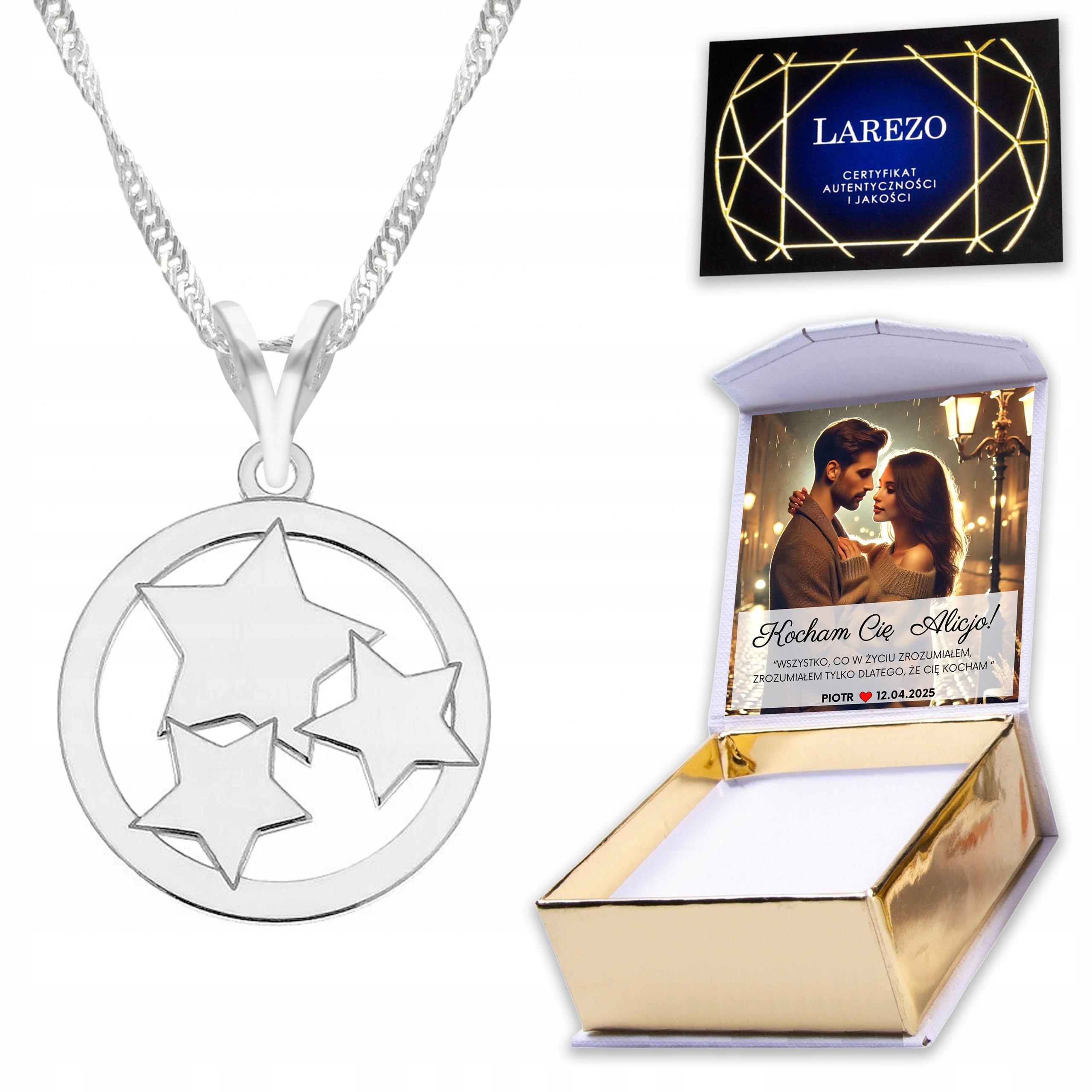 Stříbrný náhrdelník 925 s hvězdičkami Kolečkem Hvězdičky Kolečko Potisk