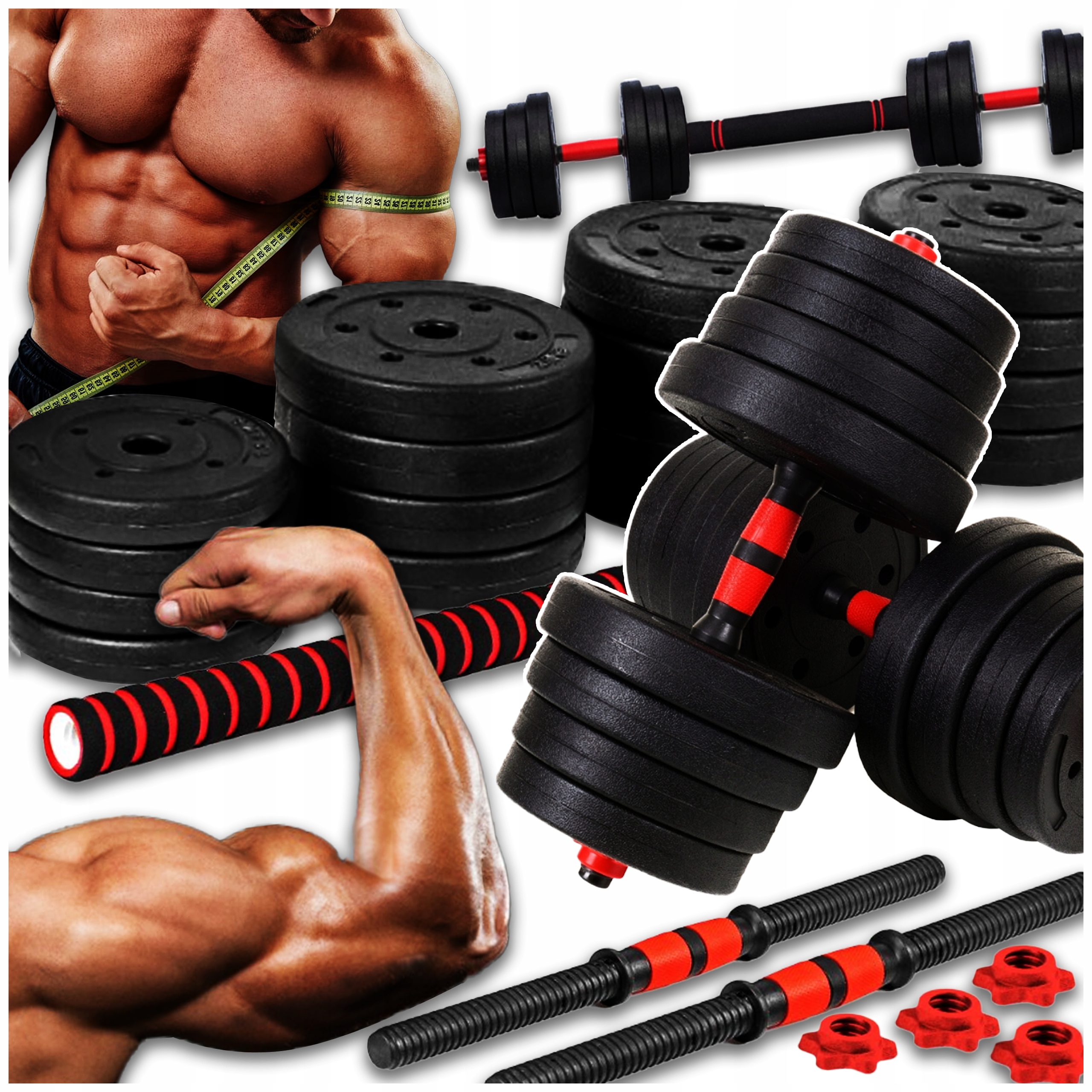 2W1 HANTLE BITUMICZNE REGULOWANE 2x20 KG SZTANGA ZESTAW HANTLI GRYF 40 KG Stan opakowania oryginalne