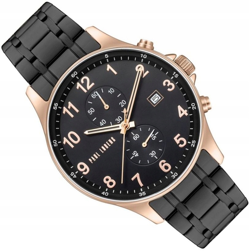 Pánské Hodinky Elegantní Ocelové Chrono Černé Paul Lorens PL20002B-1A4 45mm