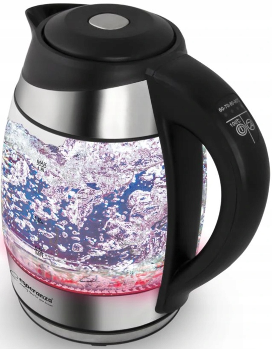 ELEKTRYCZNY CZAJNIK SZKLANY LED REGULACJA 1,7L Kolor dominujący czarny
