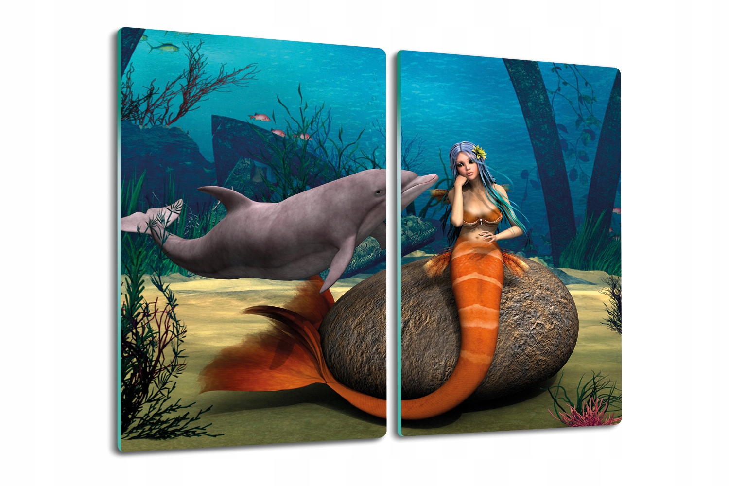 Skleněná kuchyňská deska na krájení jako Dárek 2x30x52 Siréna delfín útes