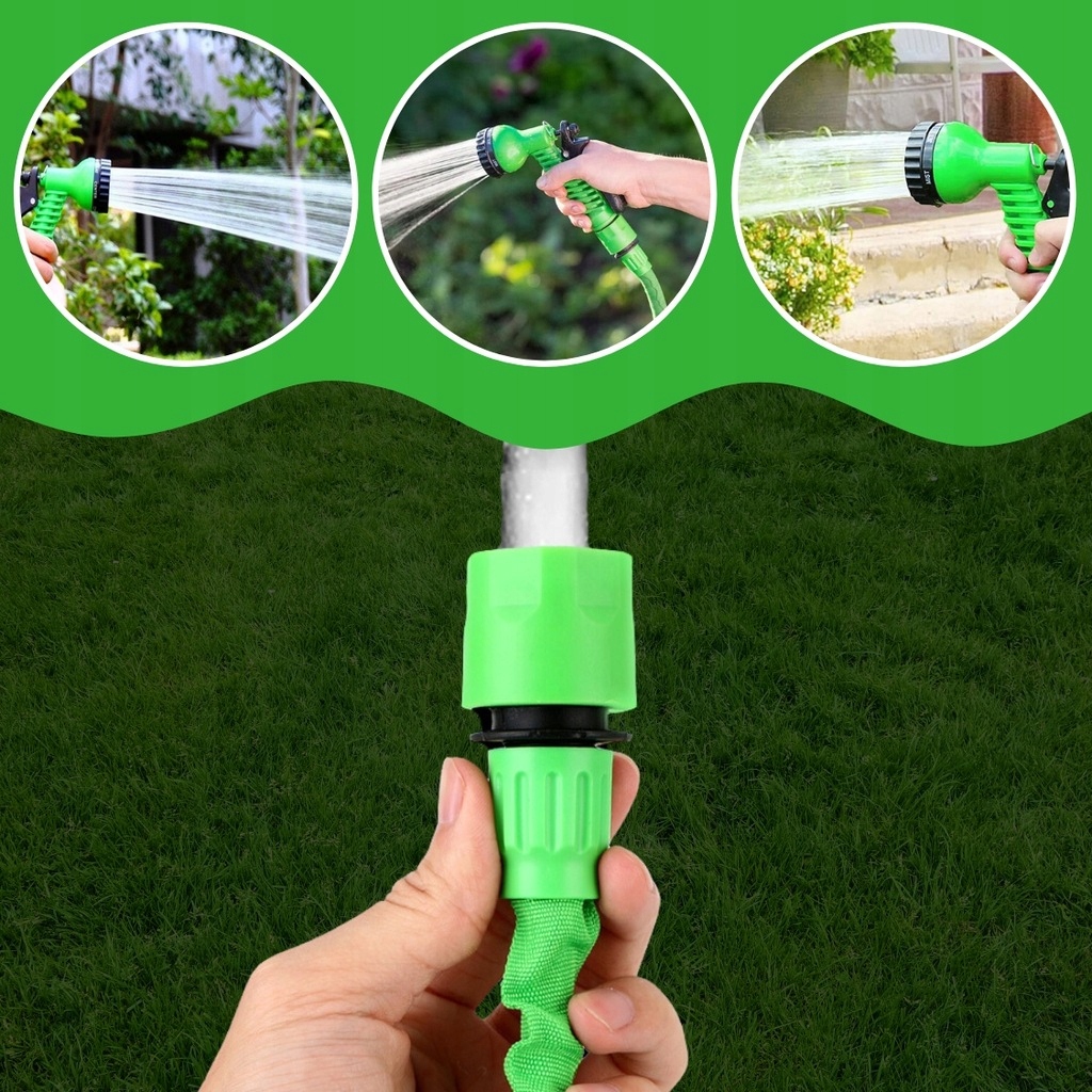 WĄŻ OGRODOWY 30m ROZCIĄGLIWY ELASTYCZNY + ZŁĄCZKI + PISTOLET Marka inna