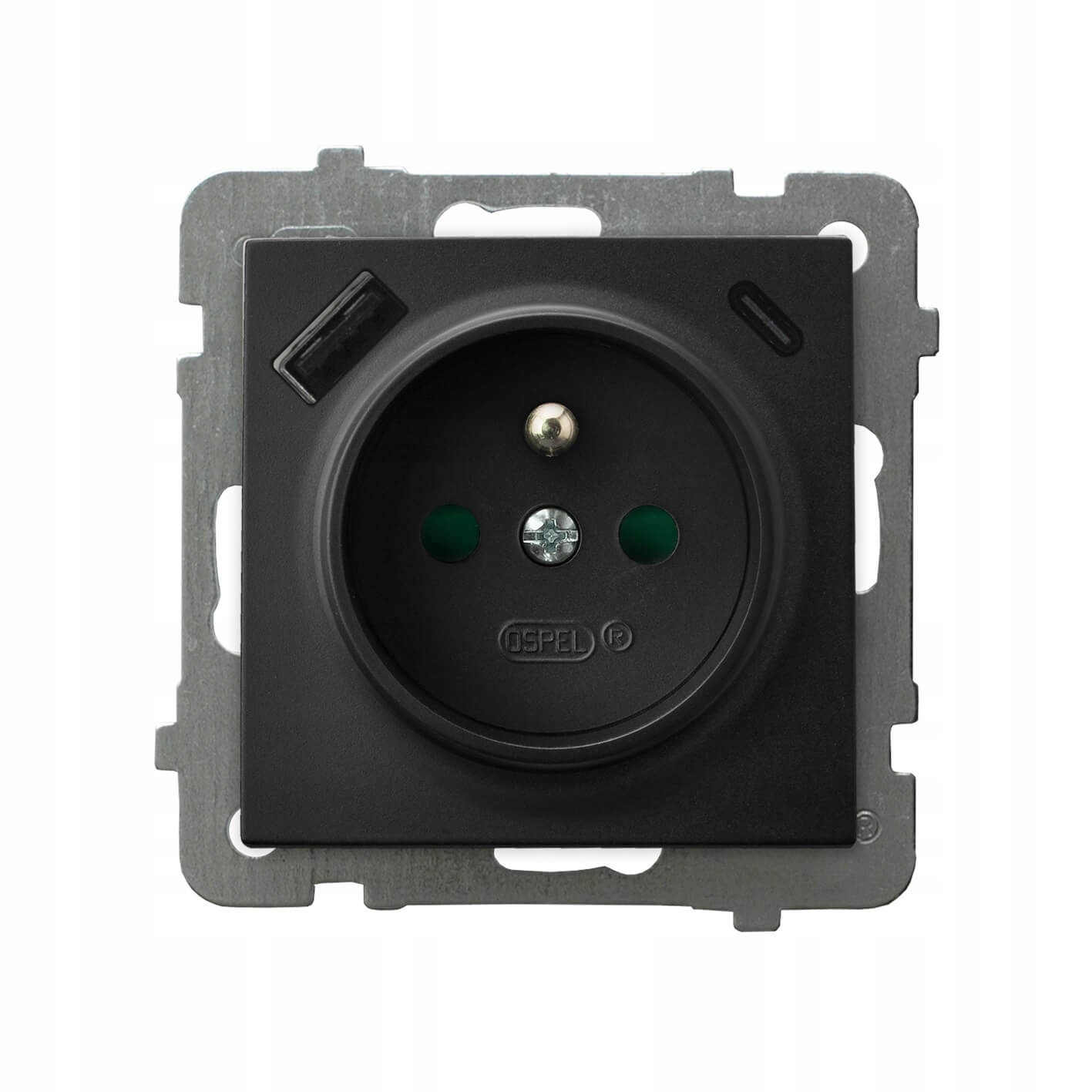 Gniazdo pojedyncze z ładowarką Usb typu A+c Czarny metalik Ospel As