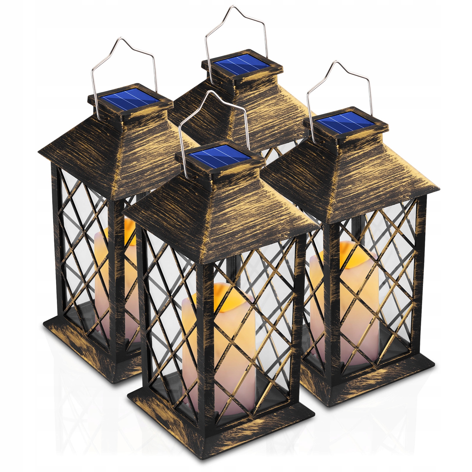 4x Solární zahradní Led lampa Lampion Závěsná lampa Hřbitovní Svíčka