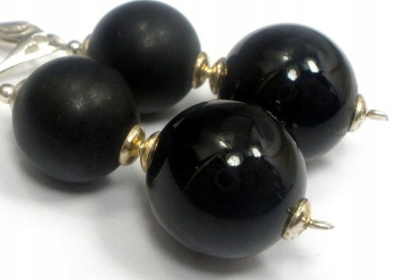 Stříbrné Náušnice Přírodní Onyx #2