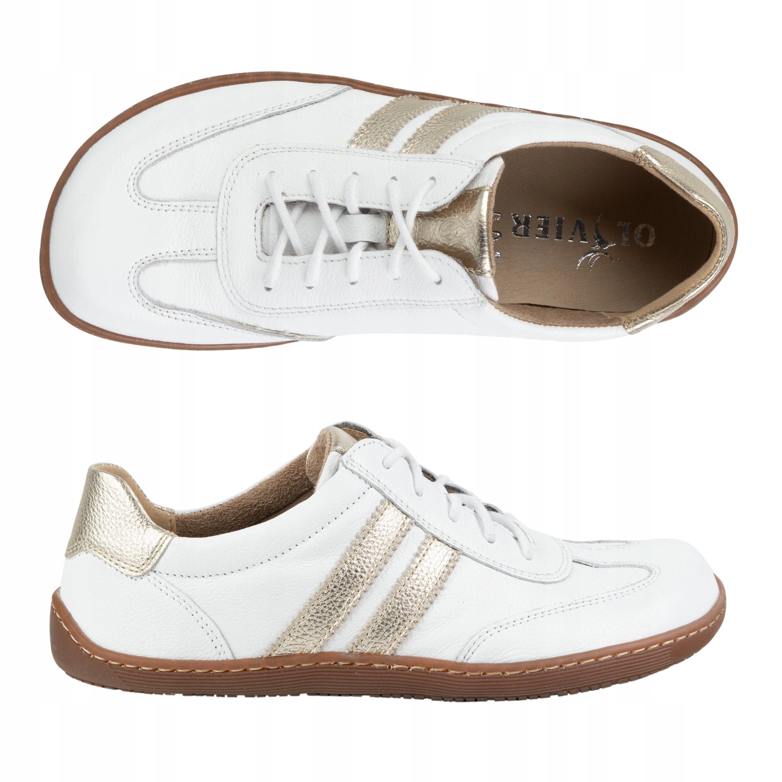 Dámské Barefoot boty Olivier 1287 kožené bílé se zlatem 39