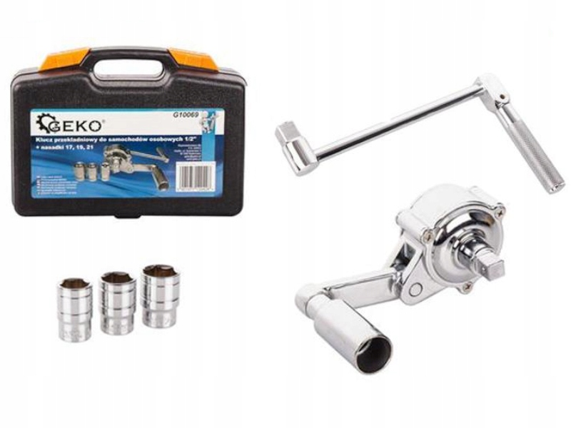 GEKO G10069 KLUCZ PRZEKŁADNIOWY 1/2'' Z NASADKAMI 17-21mm