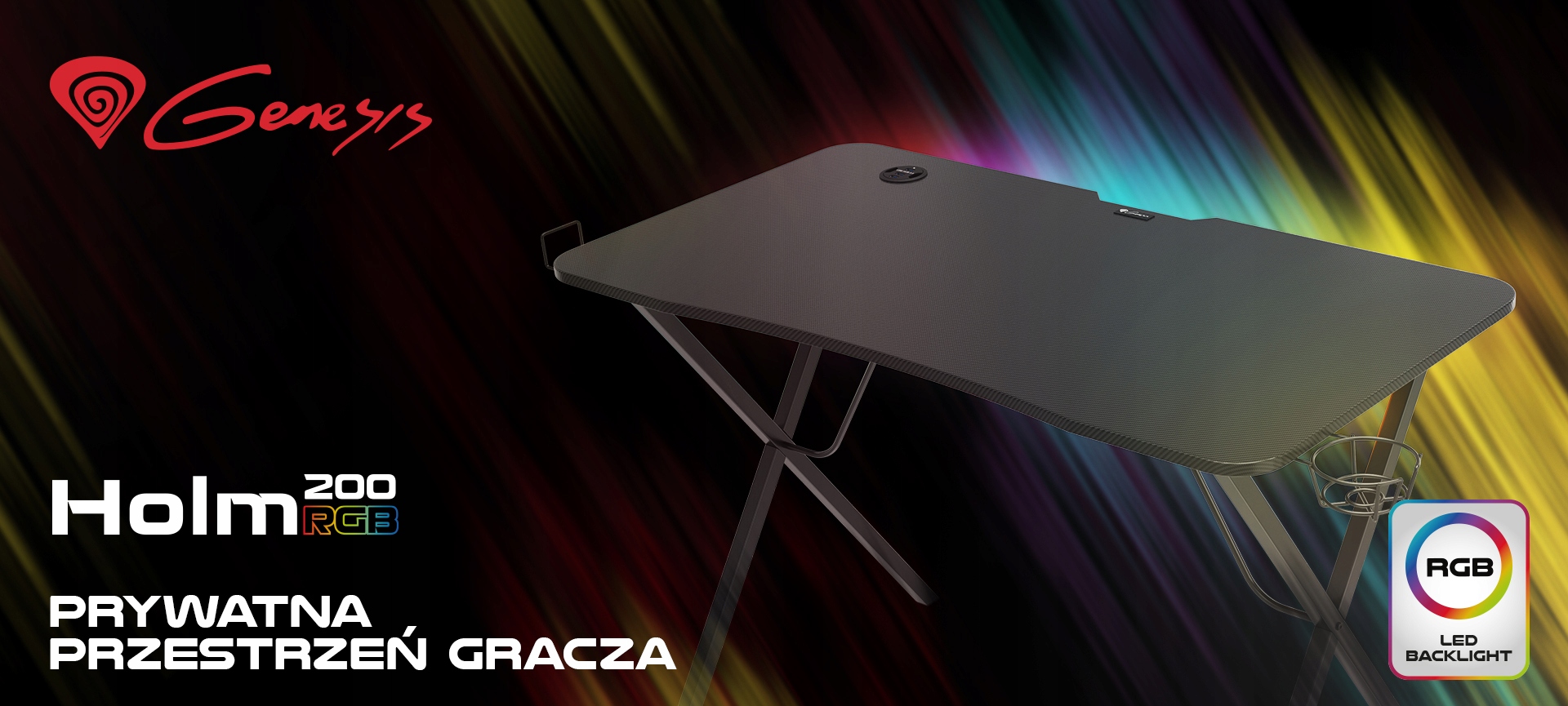 Biurko Gamingowe GENESIS Holm 200 Komputerowe dla Gracza RGB LED OUTLET Wykończenie matowe