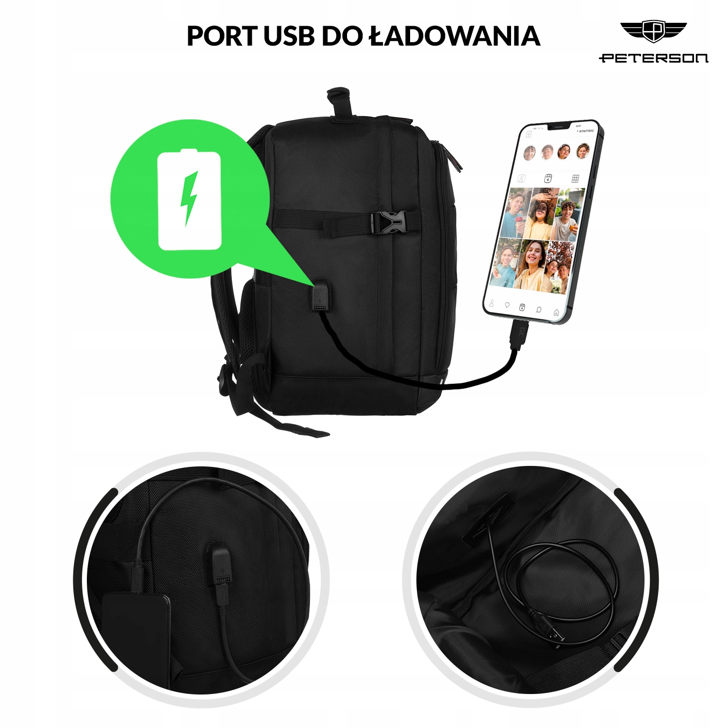 PETERSON PREMIUM plecak torba walizka 40x20x30 Model PTN PLG-01-T-BIS B+R