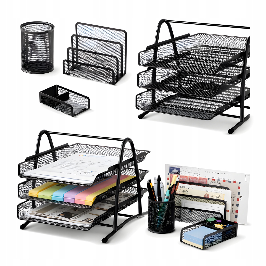 Zestaw Organizerów Biurowych Taca Stojak Na Listy Pojemnik Kubek Przybornik