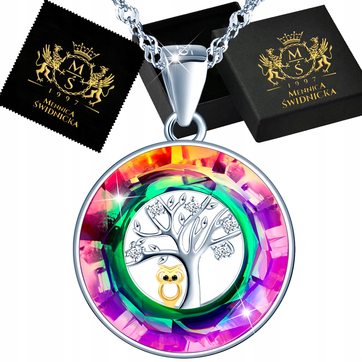 Stříbrný náhrdelník Stříbro 925 na Řetízek s přívěskem Sova Strom Gravírování