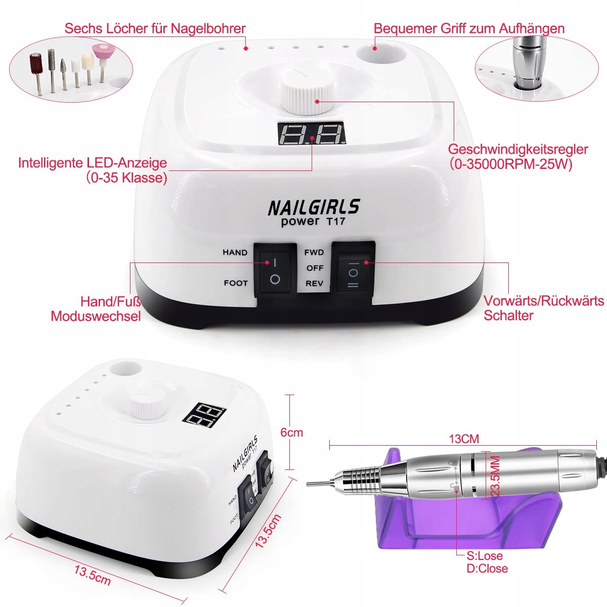 NAILGIRLS Elektryczny Pilnik Do Paznokci Zestaw 11w1 Do Manicure Pedicure — miniatura 2