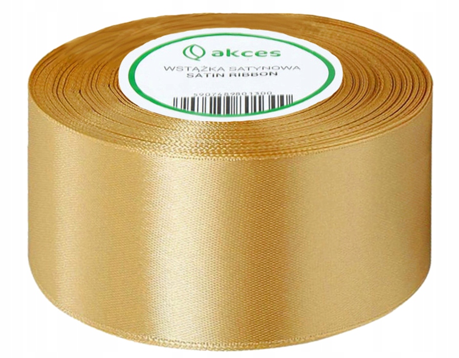 WSTĄŻKA TASIEMKA SATYNOWA JASNO-ZŁOTA 50MMx32M-AK50-146