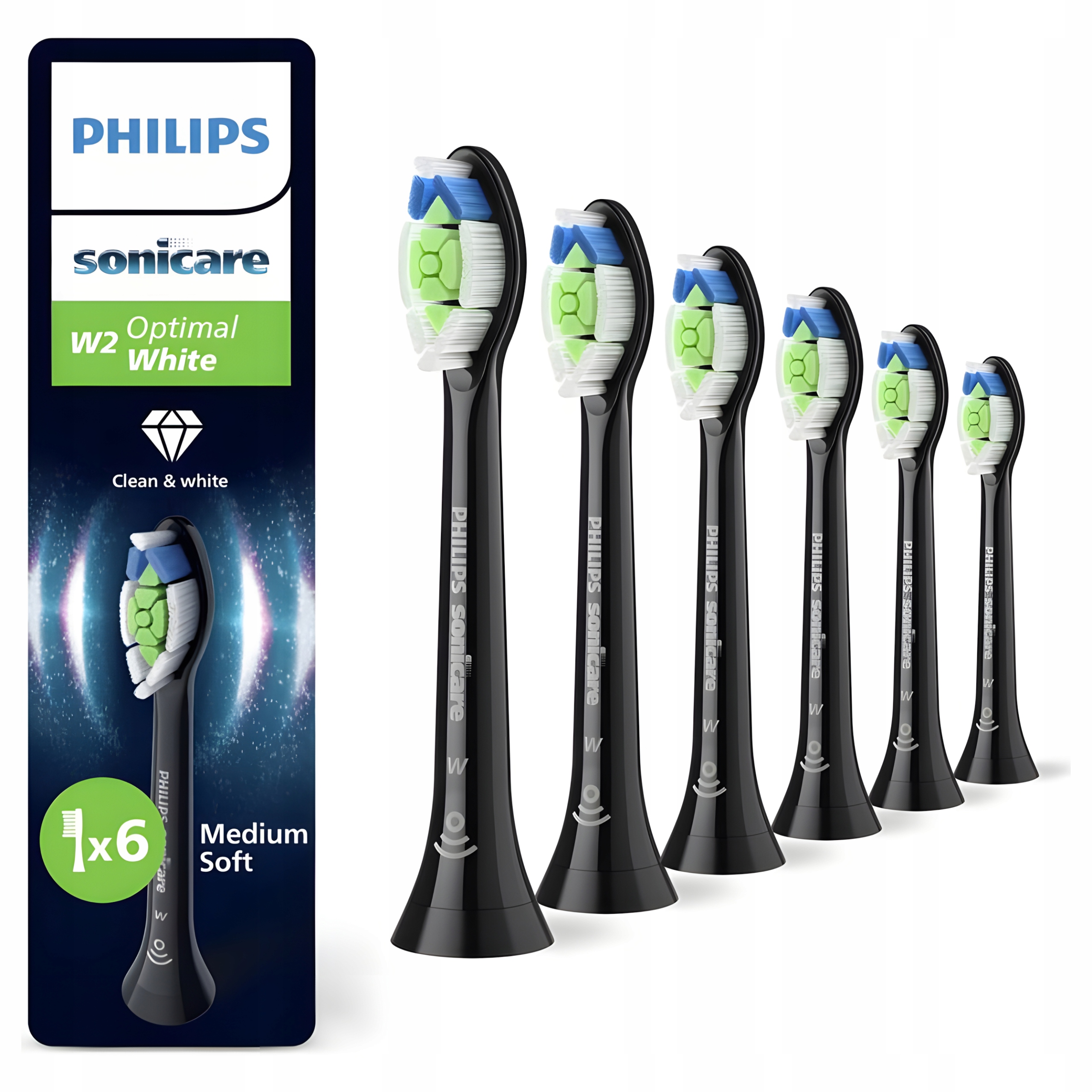 Końcówki do Szczoteczki Philips Sonicare W2 Optimal White 6-pak Czarne