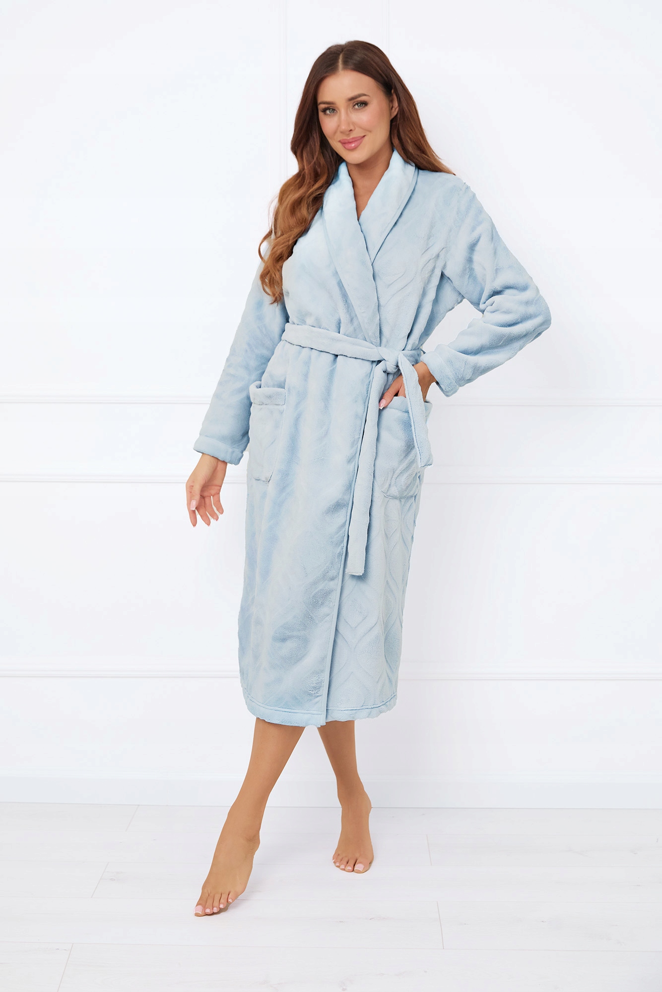 Dámský župan Morena Dlouhý rukáv Světle modrý M Italian Fashion