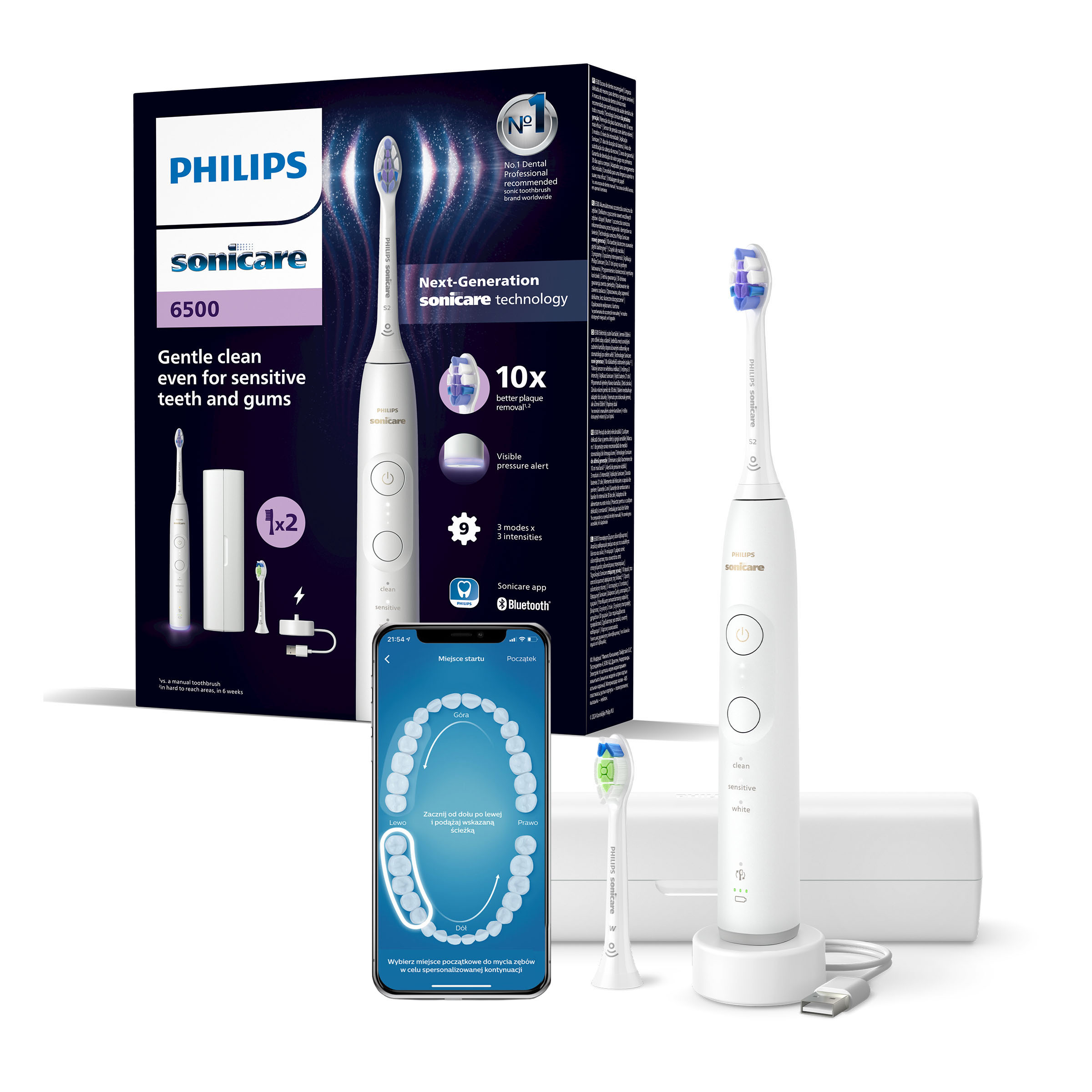 Philips Sonicare 6500 szczoteczka soniczna dwa rodzaje końcówek HX7410/02