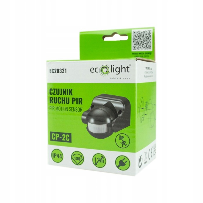 CZUJNIK RUCHU PIR LED CZUJNIK ZMIERZCHU IP44 180ST ZASIĘG 12M CZARNY Typ czujnik