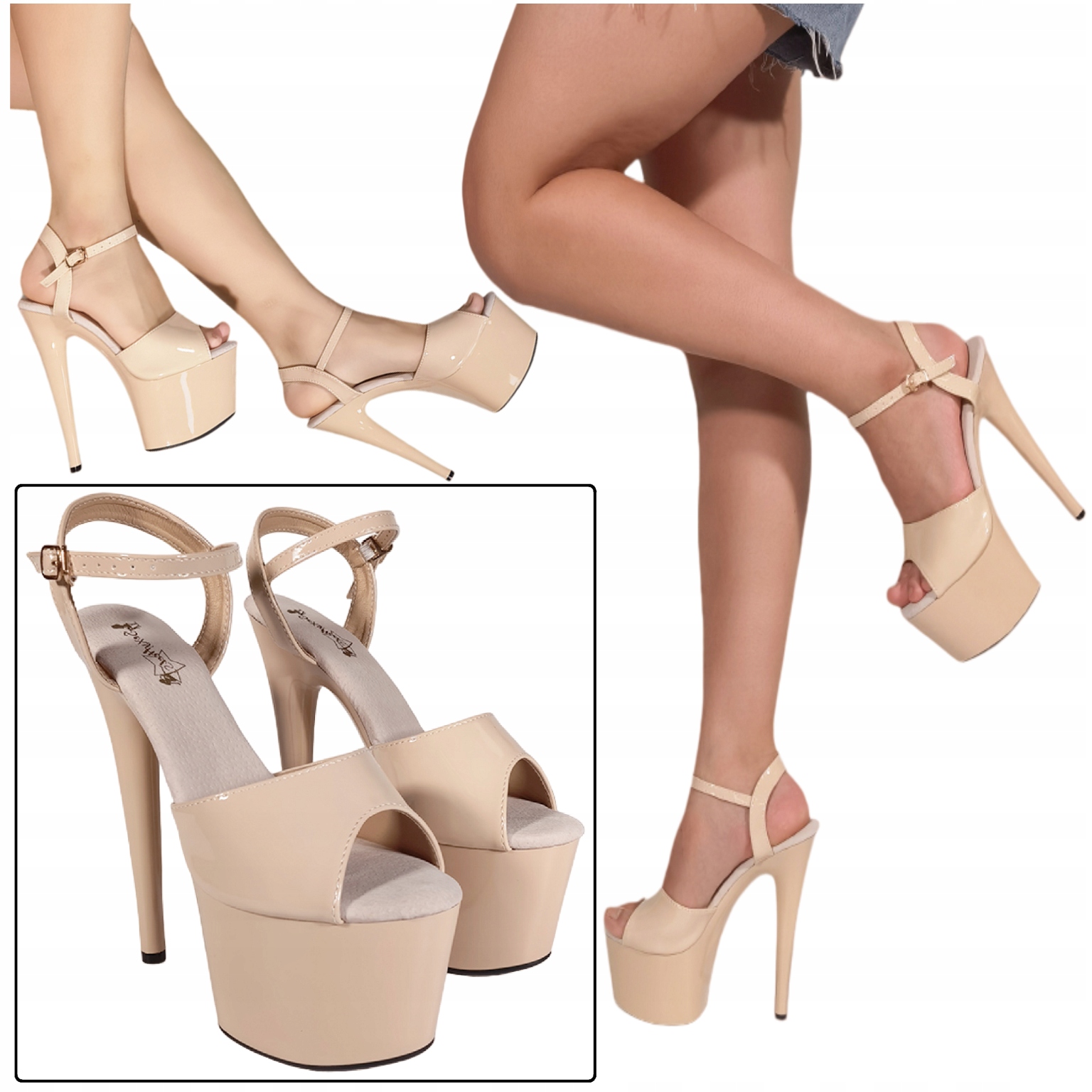 SEKSOWNE SANDAŁY DAMSKIE NA PLATFORMIE SZPILKI BEŻOWE SANDAŁKI SexyHeels 37