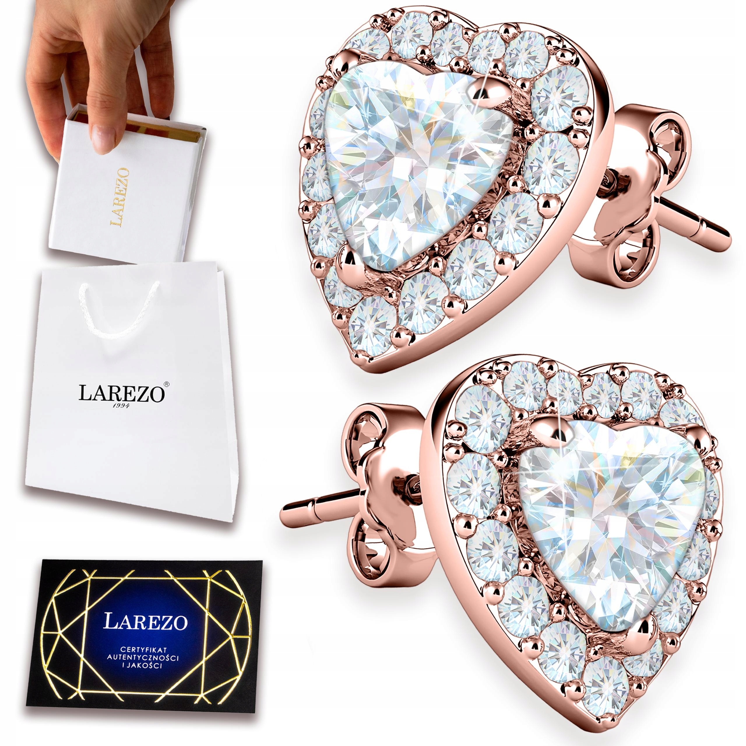 Náušnice Pozlacené Bílé Srdce Srdíčka Křišťál Láska Tužka Stříbro 925