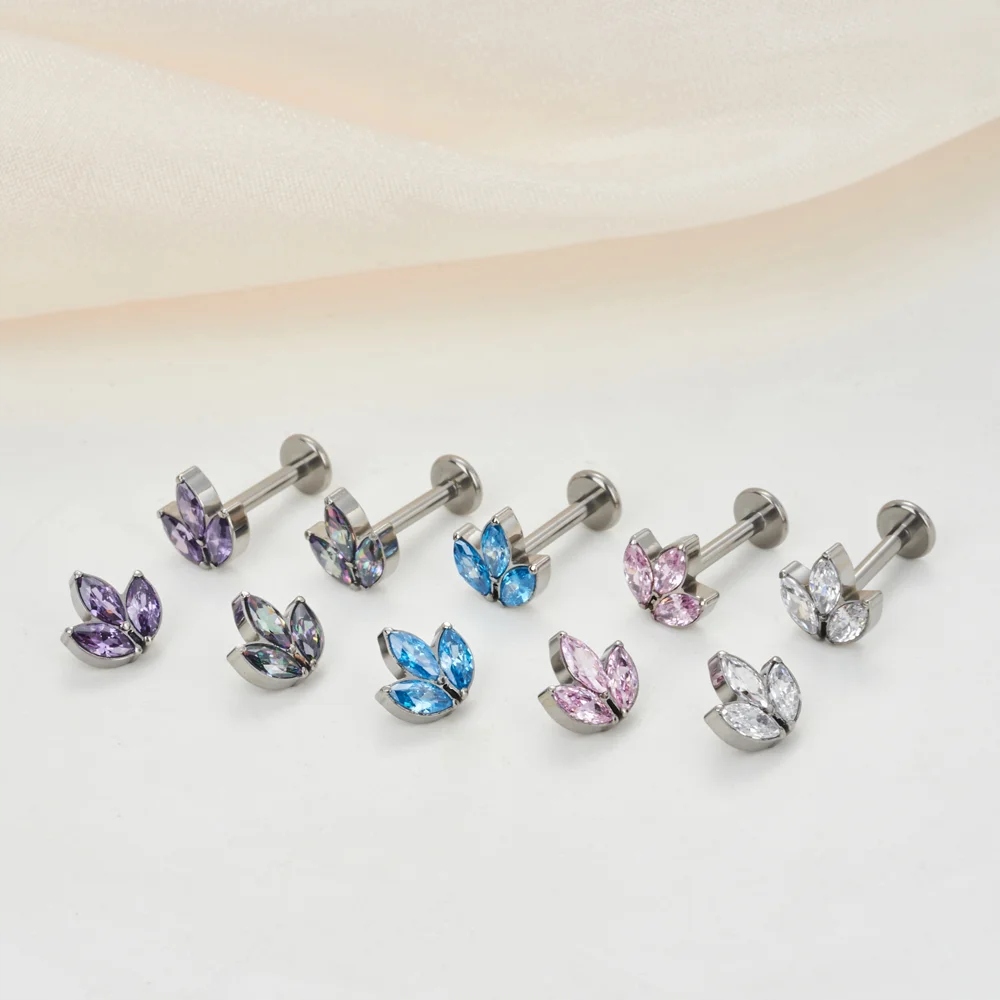 G23-pendientes de titanio con rosca para mujer, aretes de labio, PIERC, 3 Materiał srebro