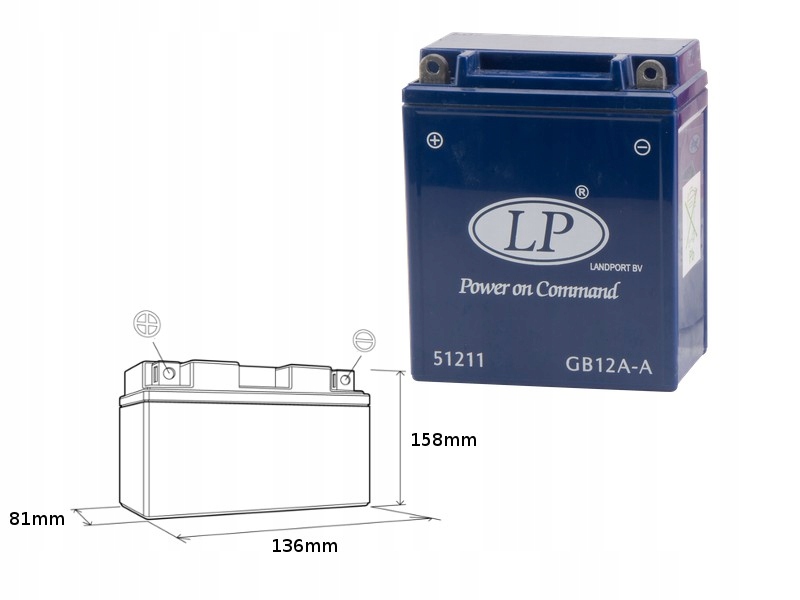 Landport Batéria Gélový GB12A-A (mg LB12A-4) 12V 12AH 134X80X161 Bezúdržbový