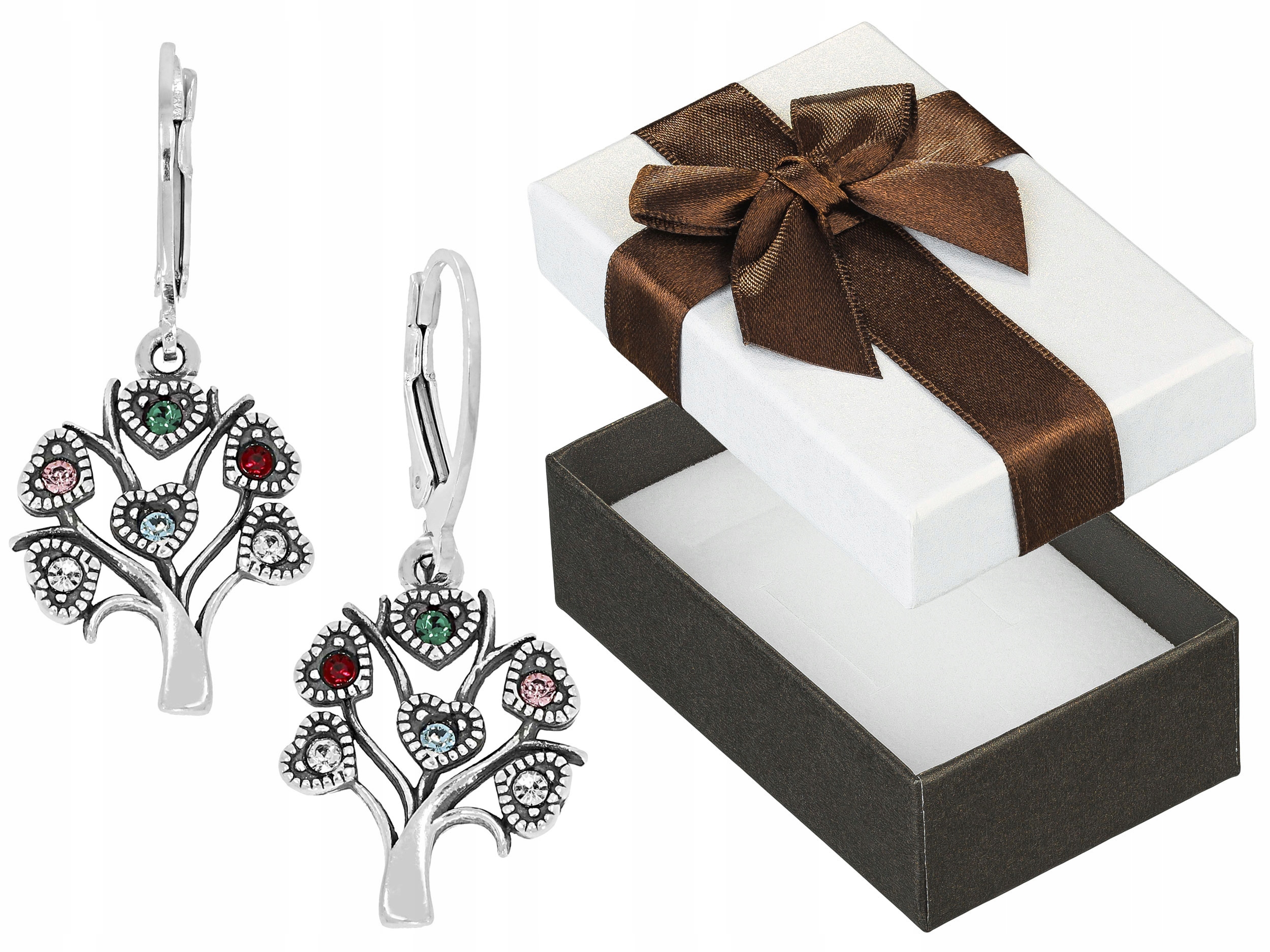 Stříbrné Náušnice Závěsné s zirkony Stromek štěstí Anglické zapínání