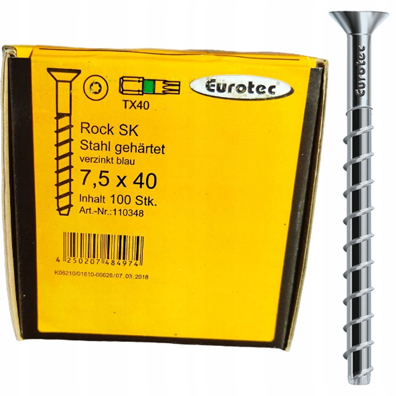 WKRĘTY DO BETONU ROCK ŁEB PŁASKI STOŻKOWY STAL OCYNKOWA 7,5X40mm 100szt