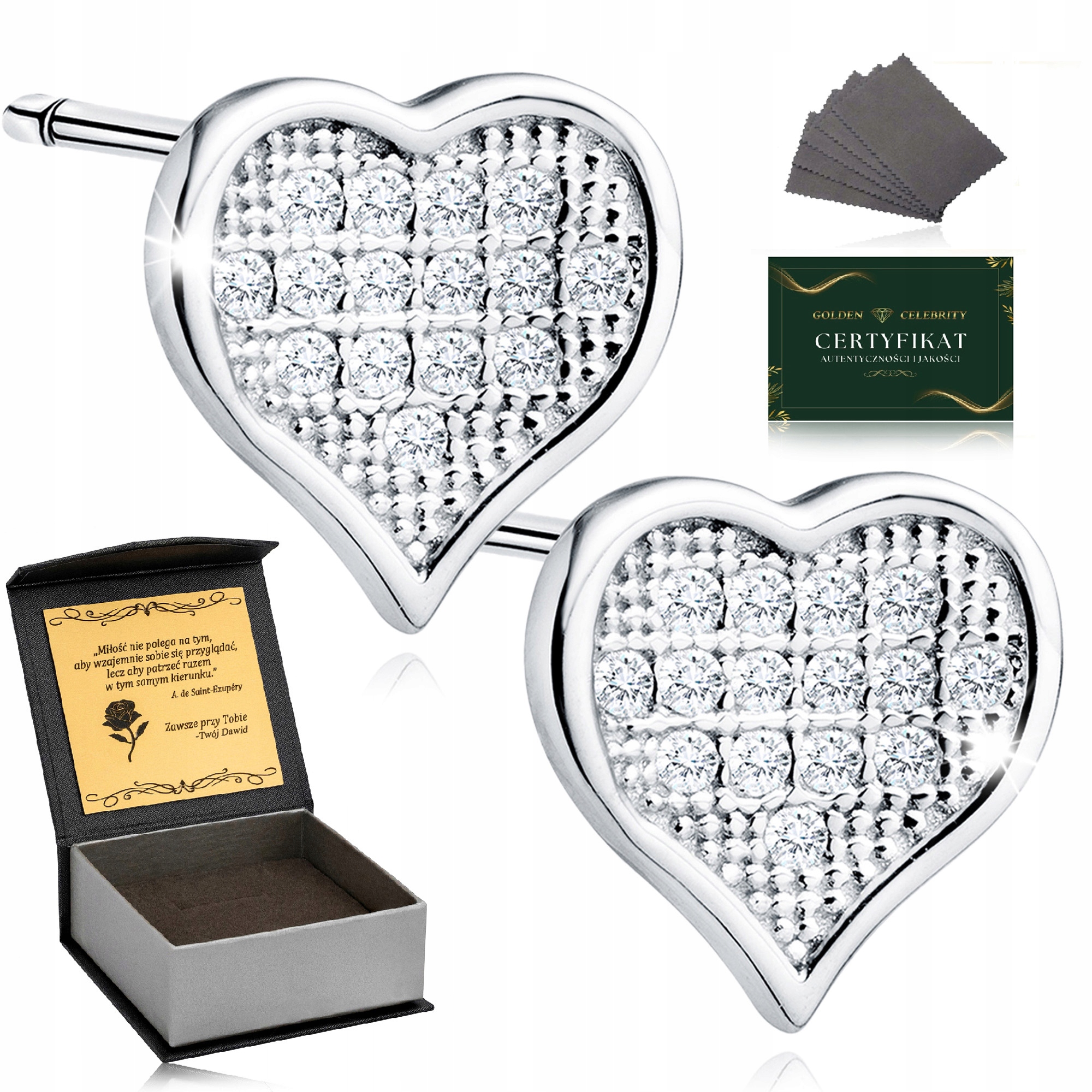Stříbrné Náušnice Ryzost 925 Srdce Se Zirkony Dárek Pro Dívku Gravírování