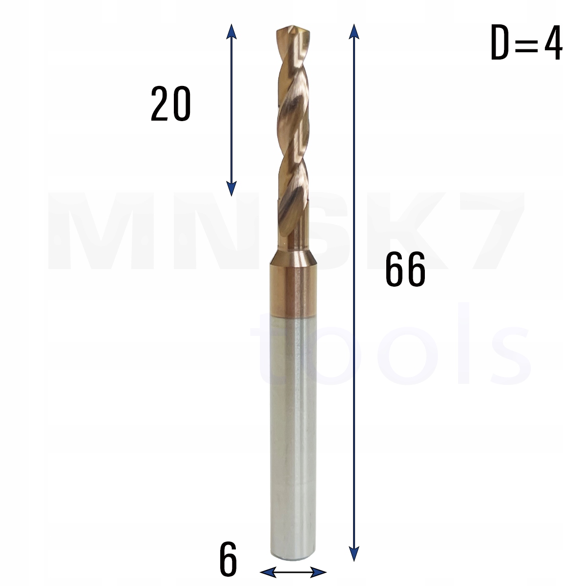 Frez wiertło Cnc fi 4 mm x 6 mm x 66 mm Vhm HRC65 TiSiN