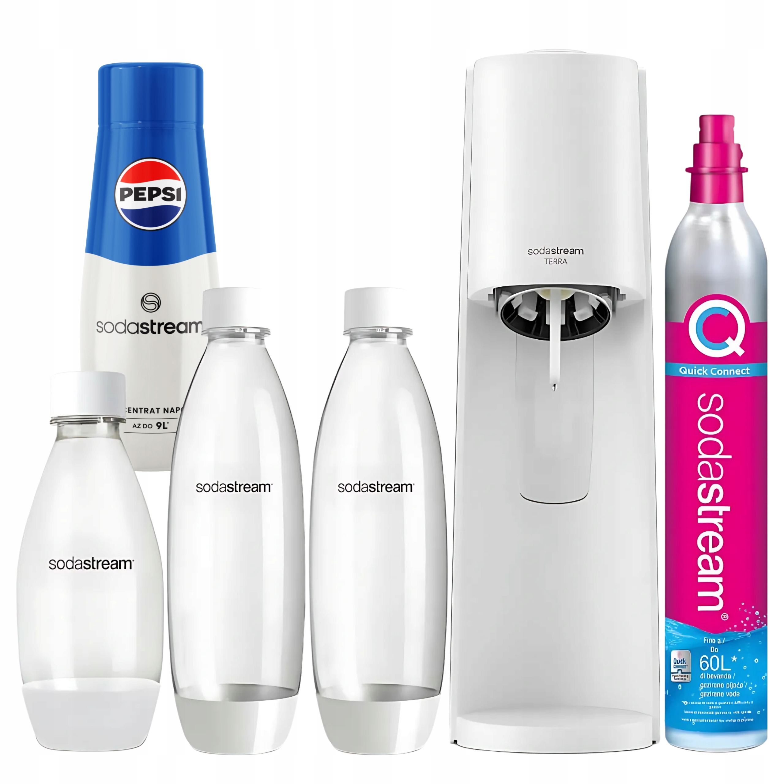Sodastream Terra Saturátor sada 2 fľaštičiek 1 l fľaša 0.5 l sirup Pepsi