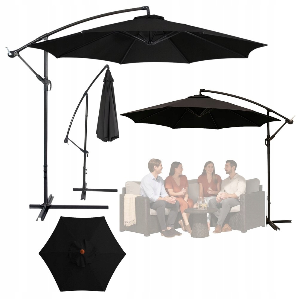 Zahradní Slunečník Boční s nastavením náklonu, obal 350 x 250 cm, černý