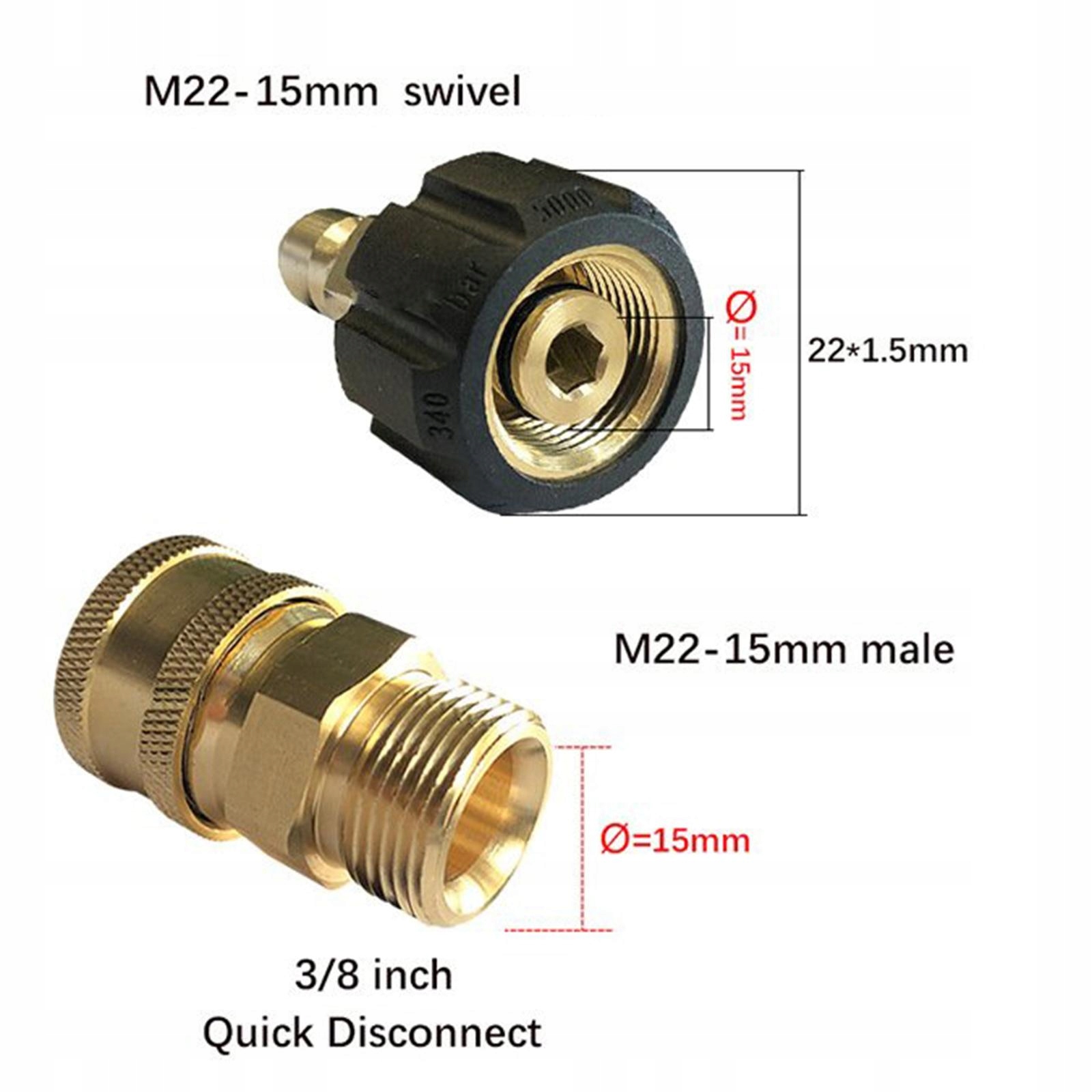 Adapter do myjki ciśnieniowej, M22 na 3/8" obrotowy do Marka bez marki