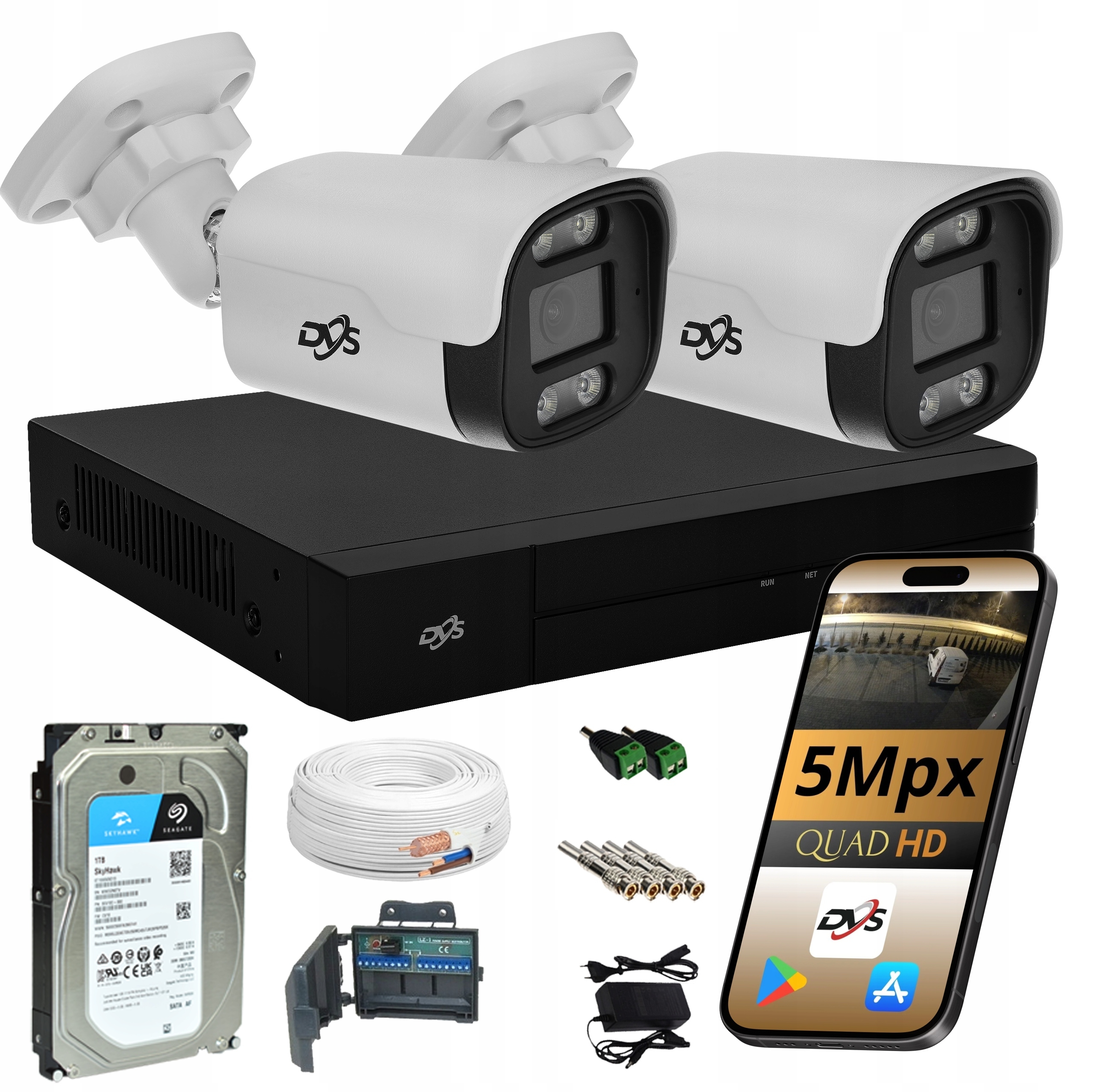 Sada 2 Kamer Venkovní Analogové Kamery Monitorovací Dual 5Mpx Disk 1TB