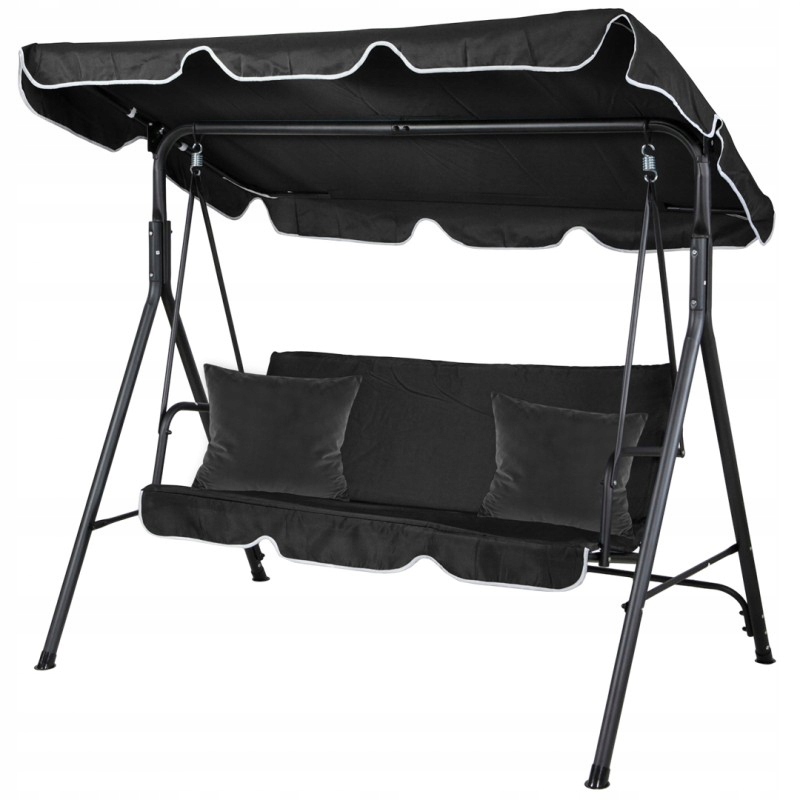 3-MIESTNA Záhradná Hojdačka S Baldachýnom A 2 Vankúšmi, Čierna